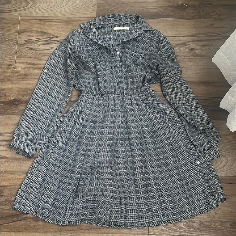 Anthropologie gray/navy plaid dress